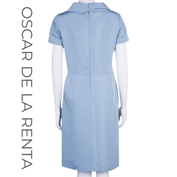 Oscar de la Renta, light blue midi sheath dress, silk, size 4 - Picture 2 of 7